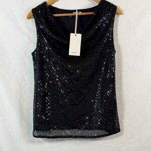 Black Sequin Sleeveless Top Women's Sz L Holiday Party Cocktail Whimsy Goth NWT